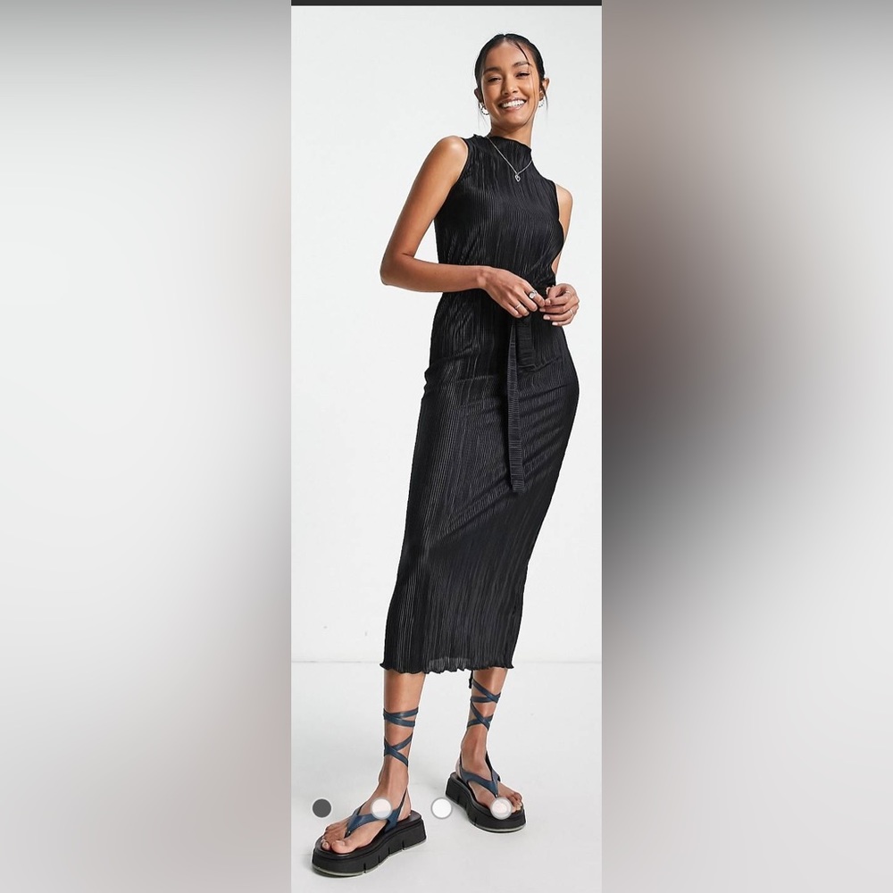 ASOS Design Plisse Midi Dress in Black